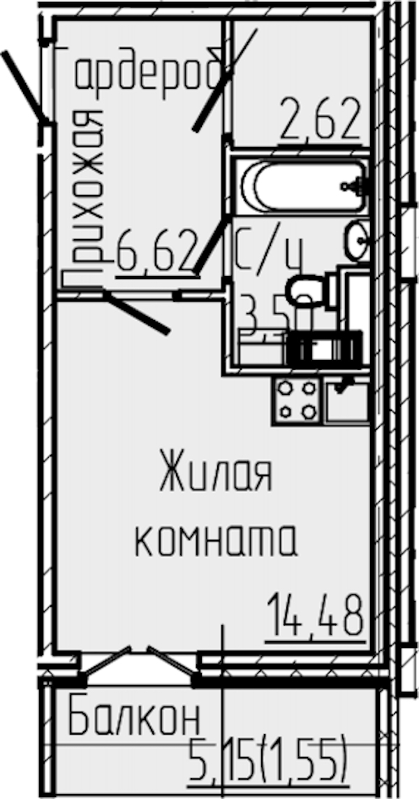 Квартира студия 28.77 м², 2/8 эт., ЖК «SERTOLOVO PARK»